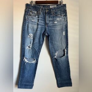 AG Adriano Goldschmied The Beau Slouchy Skinny Distressed Blue  Denim Jeans 26R